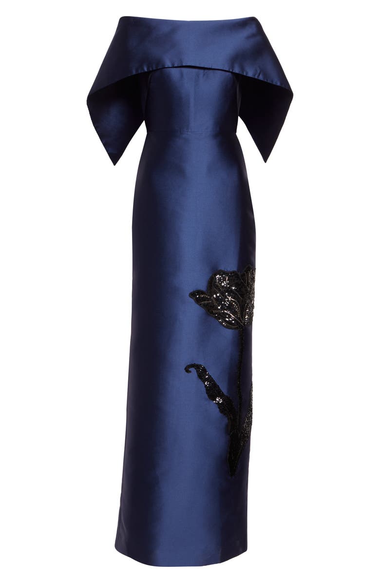 Erdem Beaded Off the Shoulder Mikado Column Gown, Main, color, Beetle