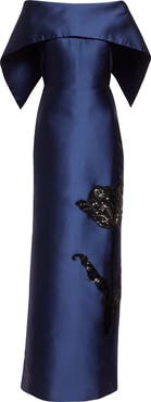 Erdem Beaded Off the Shoulder Mikado Column Gown