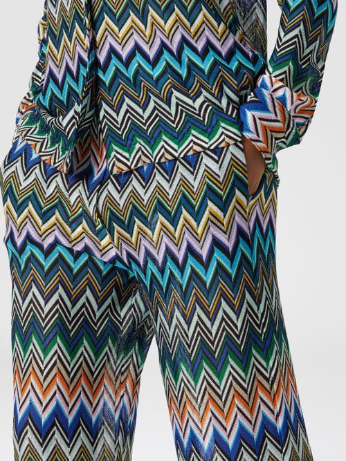 Missoni Straight Pants With Offset Zig Zag In Blue & Multicoloured