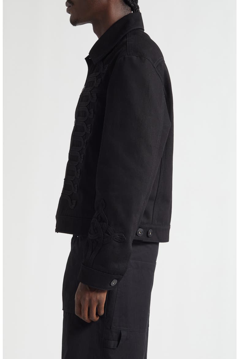 Frogged Cotton Denim Trucker Jacket, Alternate, color, BLACK