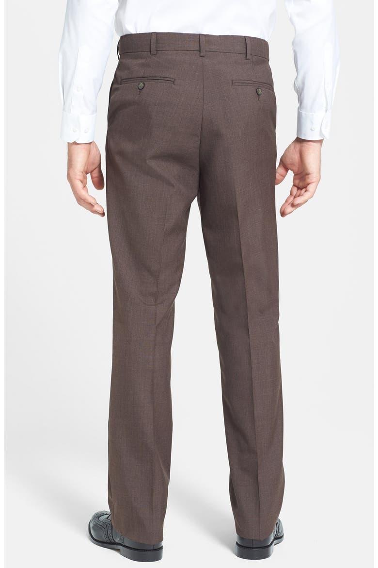 Self Sizer Waist Plain Weave Flat Front Washable Trousers, Alternate, color, BROWN