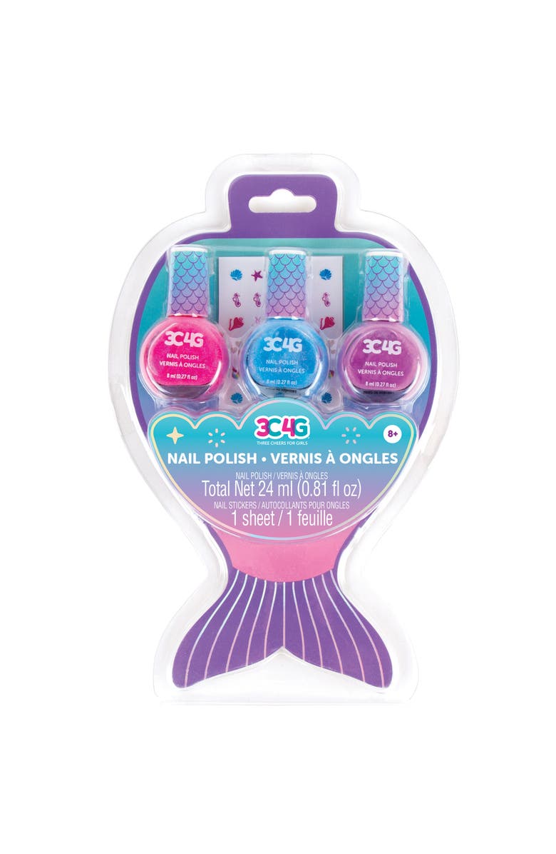 Three Cheers For Girls 3C4G Mermaid Shimmer Trio Nail Polish Set 3 Bottles W/ Nail Stickers, Main, color, Multicolored