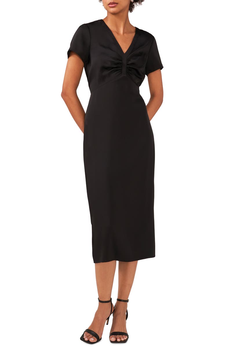 Halogen<sup>®</sup> Ruched V-Neck Midi Dress, Main, color,