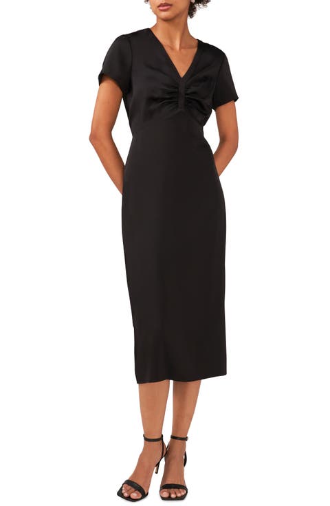 Ruched V-Neck Midi Dress