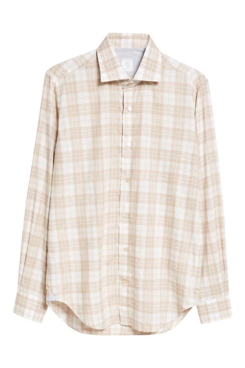 Plaid Cotton Button-Up Shirt, Alternate, color, BEIGE AND LIGHT GRAY