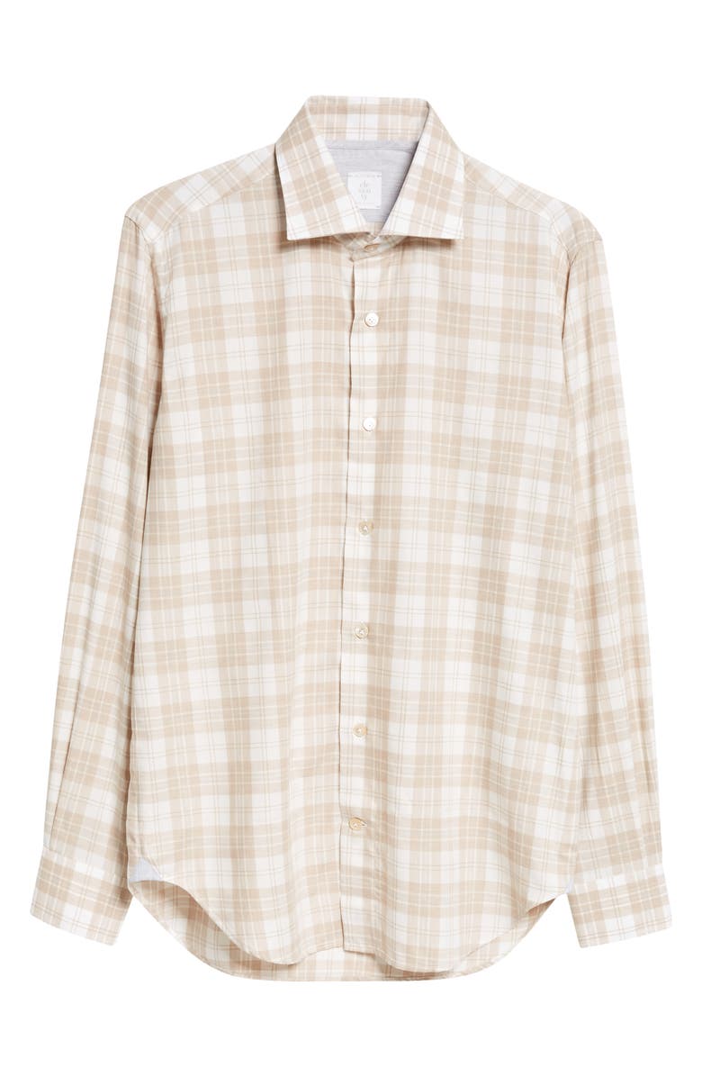Eleventy Plaid Cotton Button-Up Shirt, Alternate, color, Beige And Light Gray