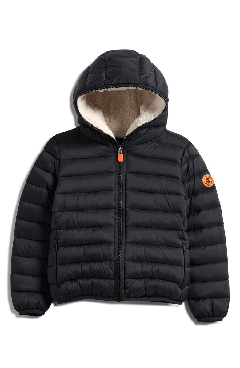 Save The Duck Kids' Leci Hooded Faux Shearling Lined Puffer Jacket, Main, color, 