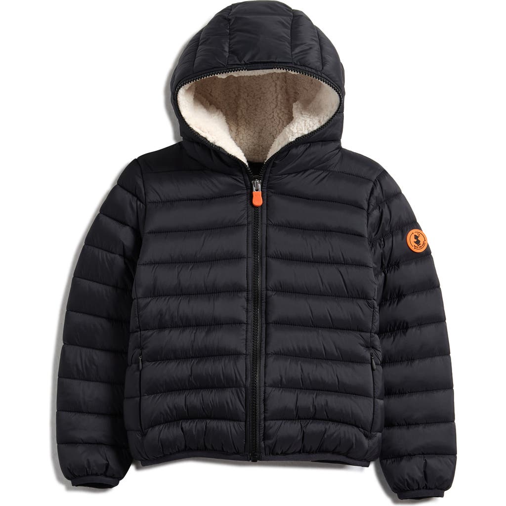 Save The Duck Kids' Leci Hooded Faux Shearling Lined Puffer Jacket In Black