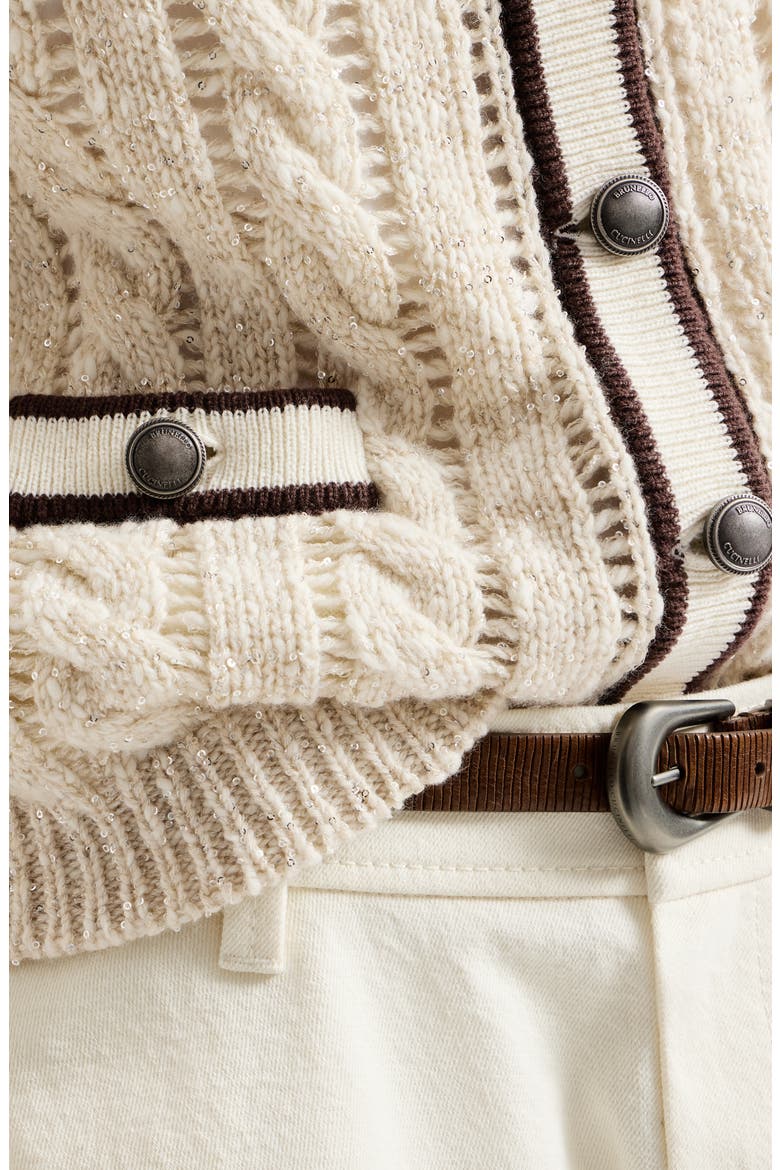 Soft virgin wool and cashmere diamond yarn cable knit cardigan, Alternate, color, Cream