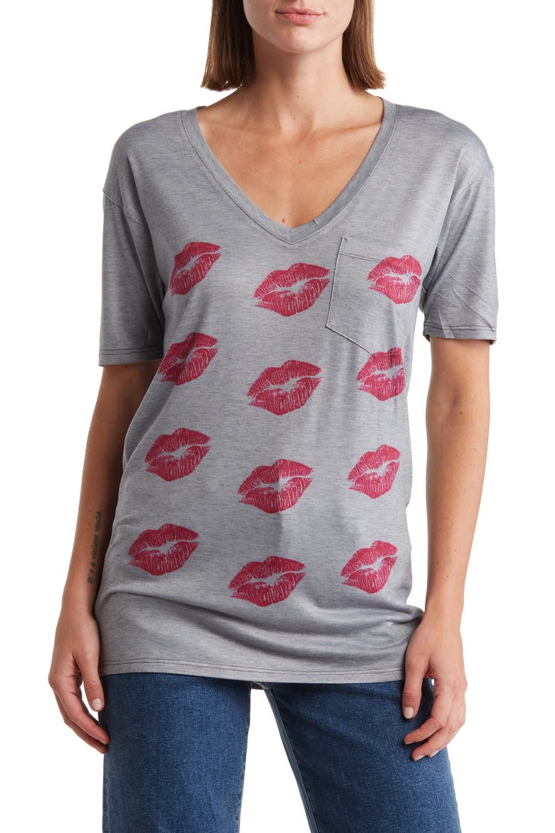 Deep V-Neck Boyfriend Tee, Main, color, GREY/ SUMMER SONG