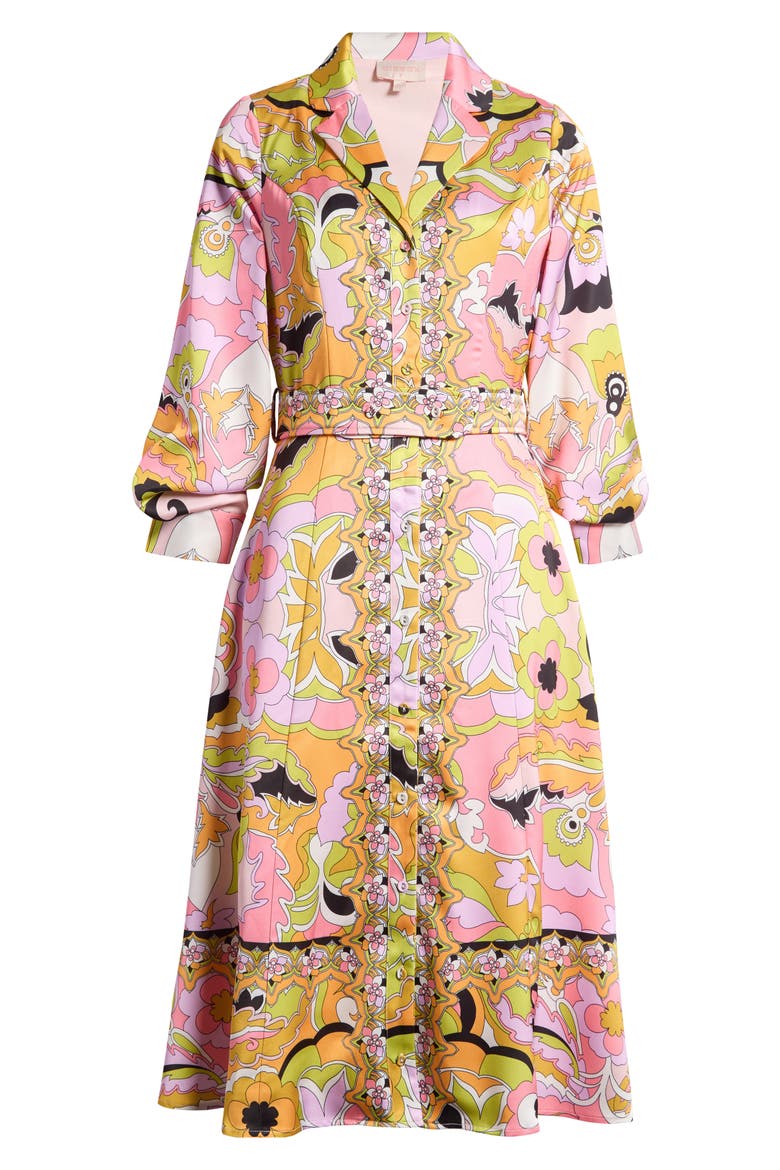 Breeze Floral Print Belted Midi Shirtdress, Alternate, color, PINK MULTI