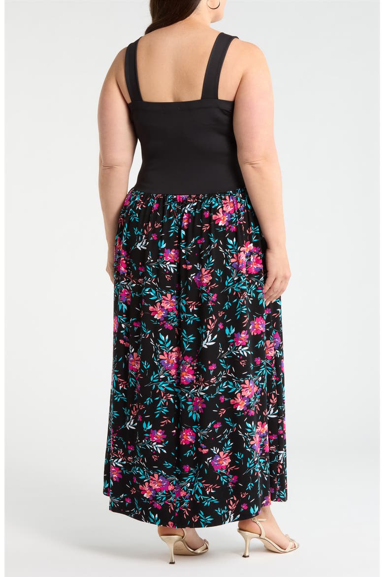 Floral Sleeveless Maxi Dress, Alternate, color, BLACK/ FUCSHIA