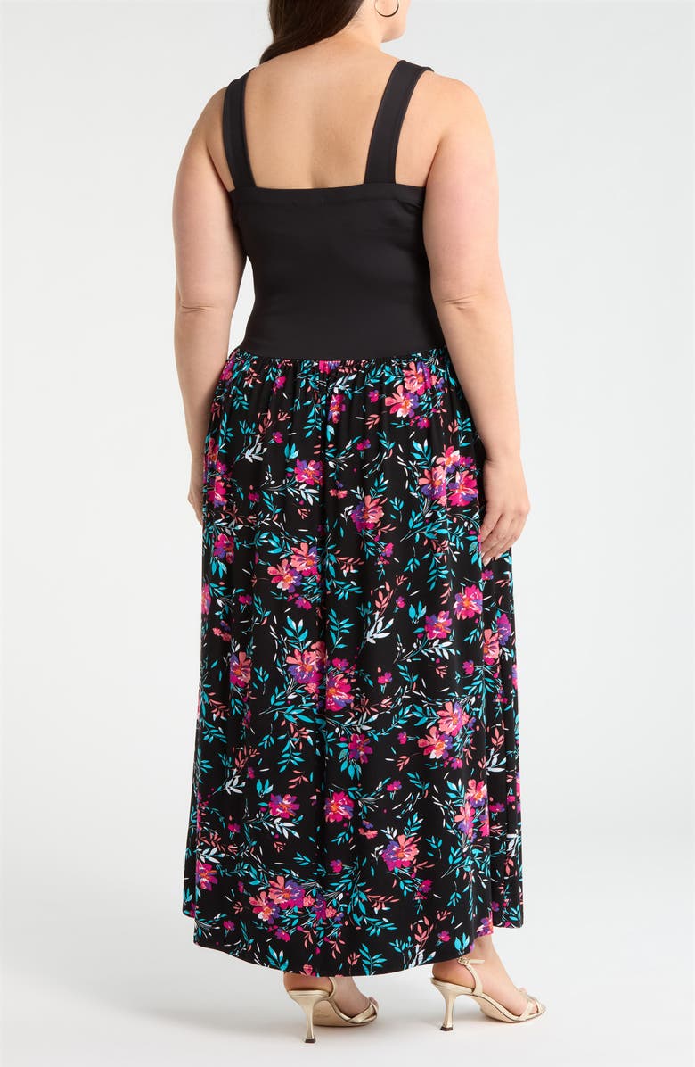 Loveappella Floral Sleeveless Maxi Dress, Alternate, color, Black/ Fucshia