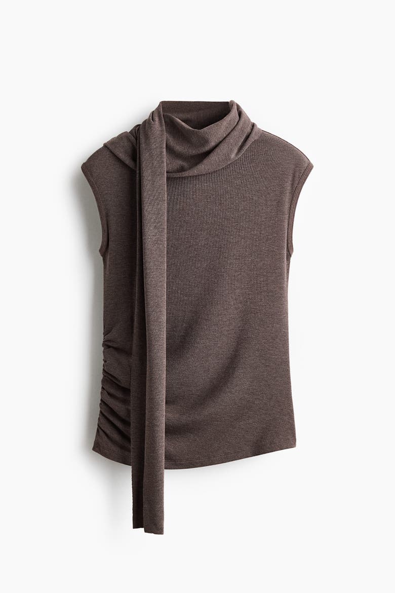 Top With Scarf Collar, Alternate, color, Dark brown melange