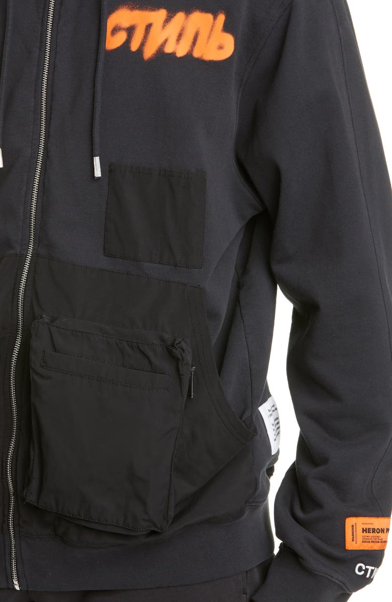 Heron Preston Contrast Pocket Zip Hoodie, Alternate, color, 