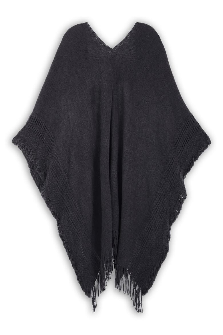 Tara Fringe Trim Open Front Ruana, Alternate, color, BLACK