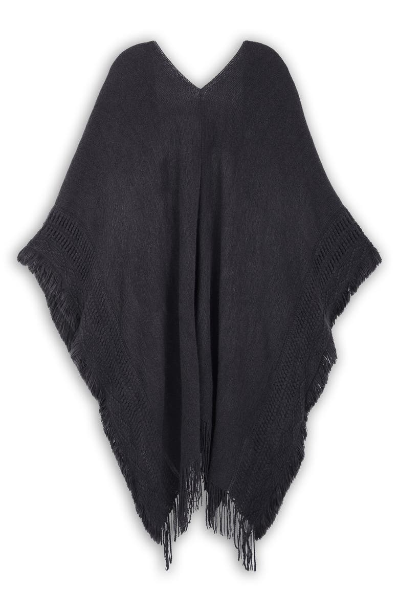 SAACHI Tara Fringe Trim Open Front Ruana, Alternate, color, Black
