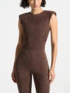 Manière De Voir Wide Shoulder Suede Bodysuit
