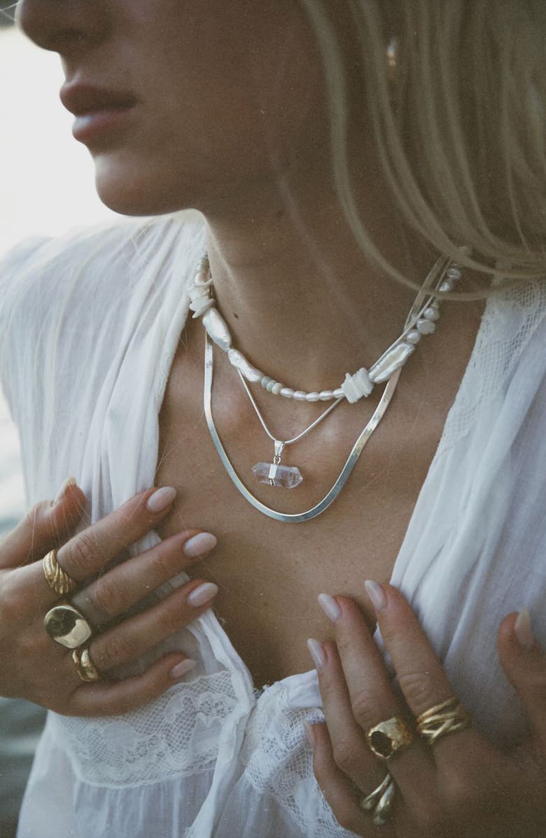 Child of Wild Ancient Wisdom Quartz Pendant Snake Chain Necklace, Alternate, color, Silver