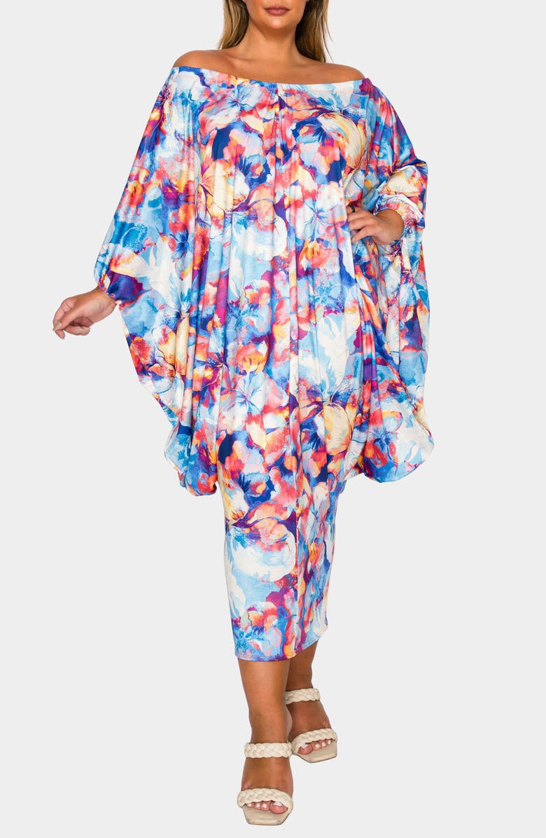 L I V D Halle Off the Shoulder Tapered Hem Midi Dress, Alternate, color, Blue Light