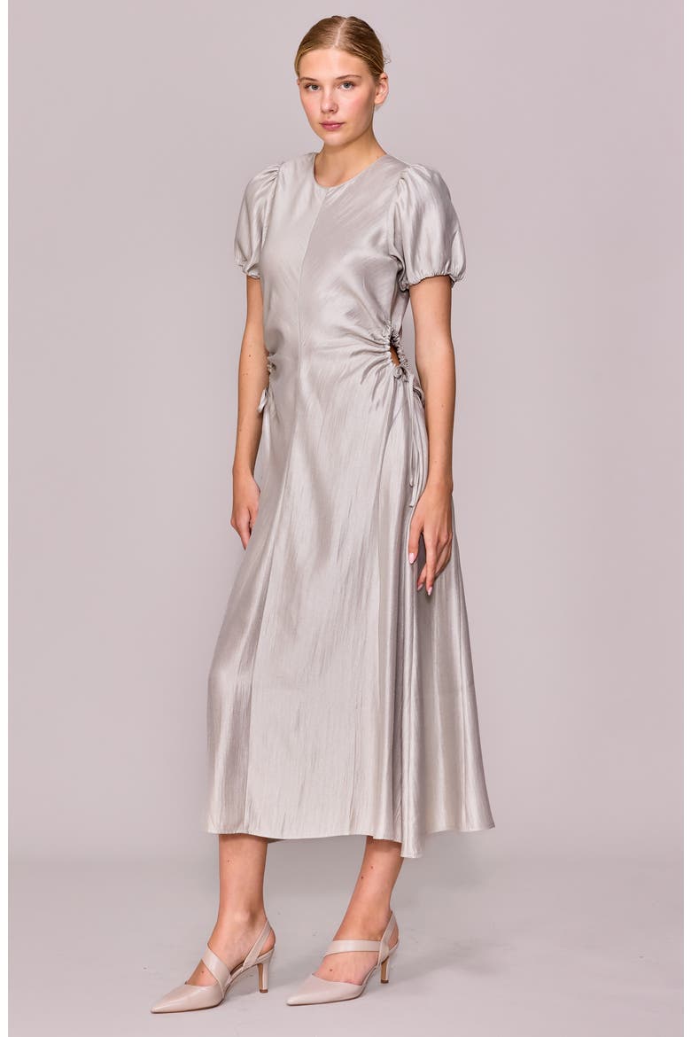 Side Cutout Puff Sleeve Midi Dress, Alternate, color, CHAMPAGNE