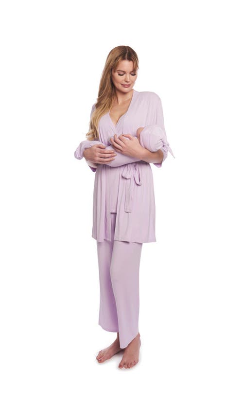 Everly Grey Analise During & After 5-piece Maternity/nursing Sleep Set For Mom & Baby In Purple