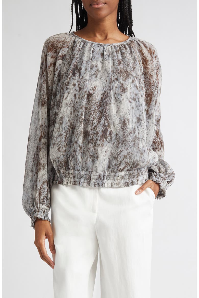 Speckled Glaze Print Gathered Georgette Blouse, Main, color, BROWN/ PEARL MULTI