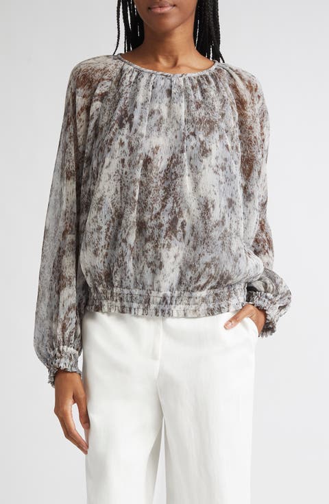 Speckled Glaze Print Gathered Georgette Blouse