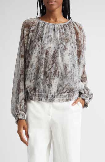 Lafayette 148 New York Speckled Glaze Print Gathered Georgette Blouse