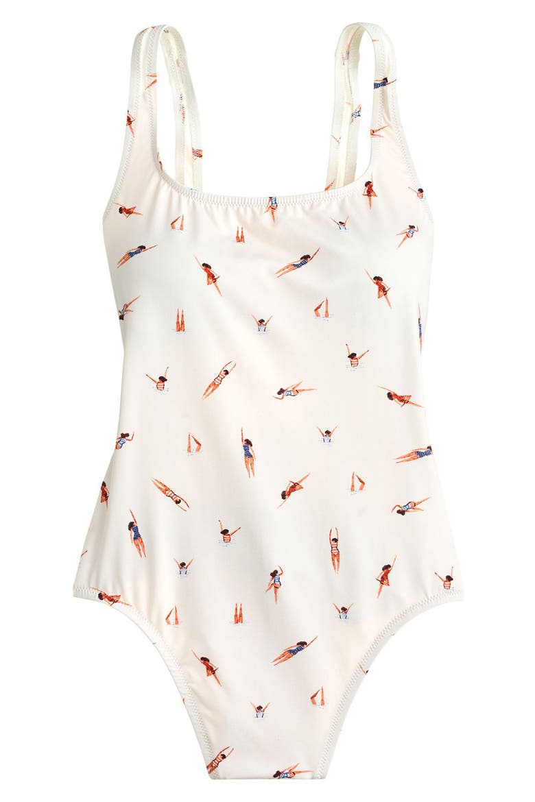 Swimmer Print Tank One-Piece Swimsuit, Alternate, color, IVORY MULTI