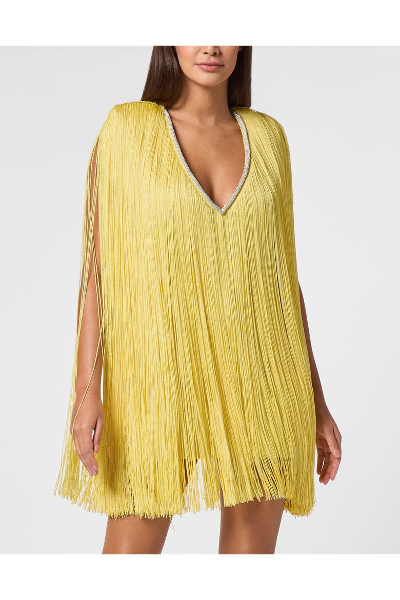 Fringe Mini Dress Women, Main, color, yellow