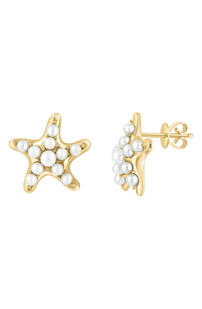 EFFY 14K Yellow Gold & 2.5-3mm Cultured Pearl Starfish Stud Earrings, Main, color, 