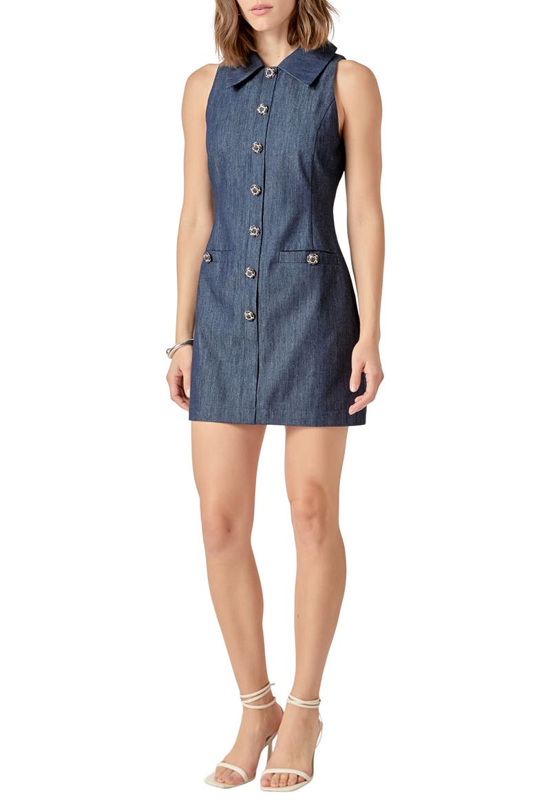 Point Collar Denim Mini Shirtdress, Alternate, color, NAVY DENIM