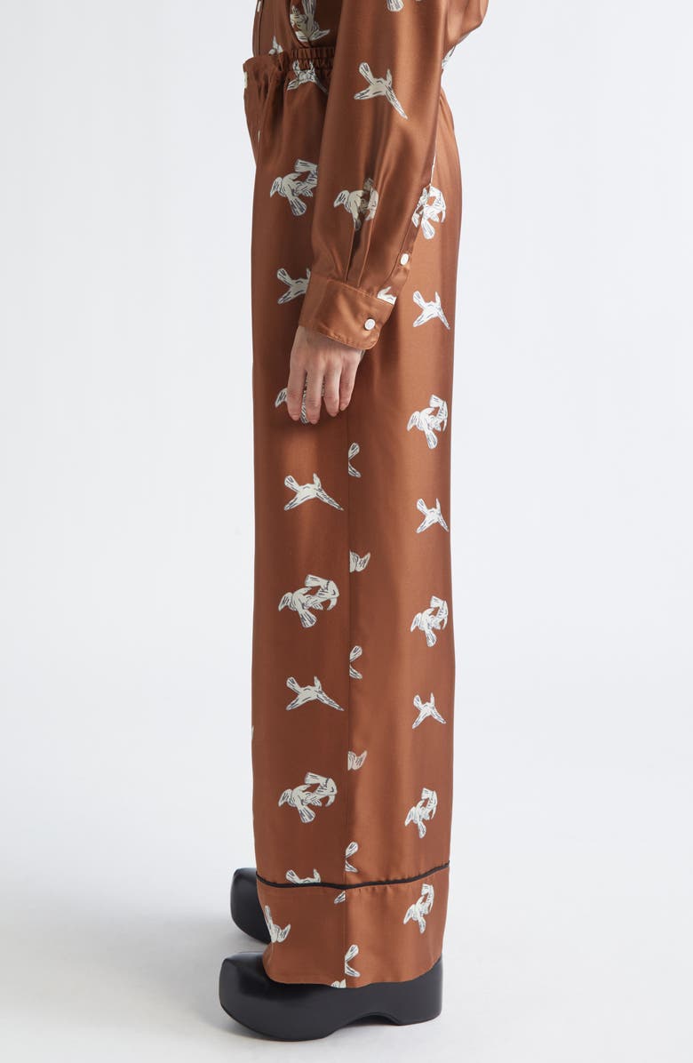 Marni Raven Print Silk Twill Wide Leg Pants, Alternate, color, Maroon