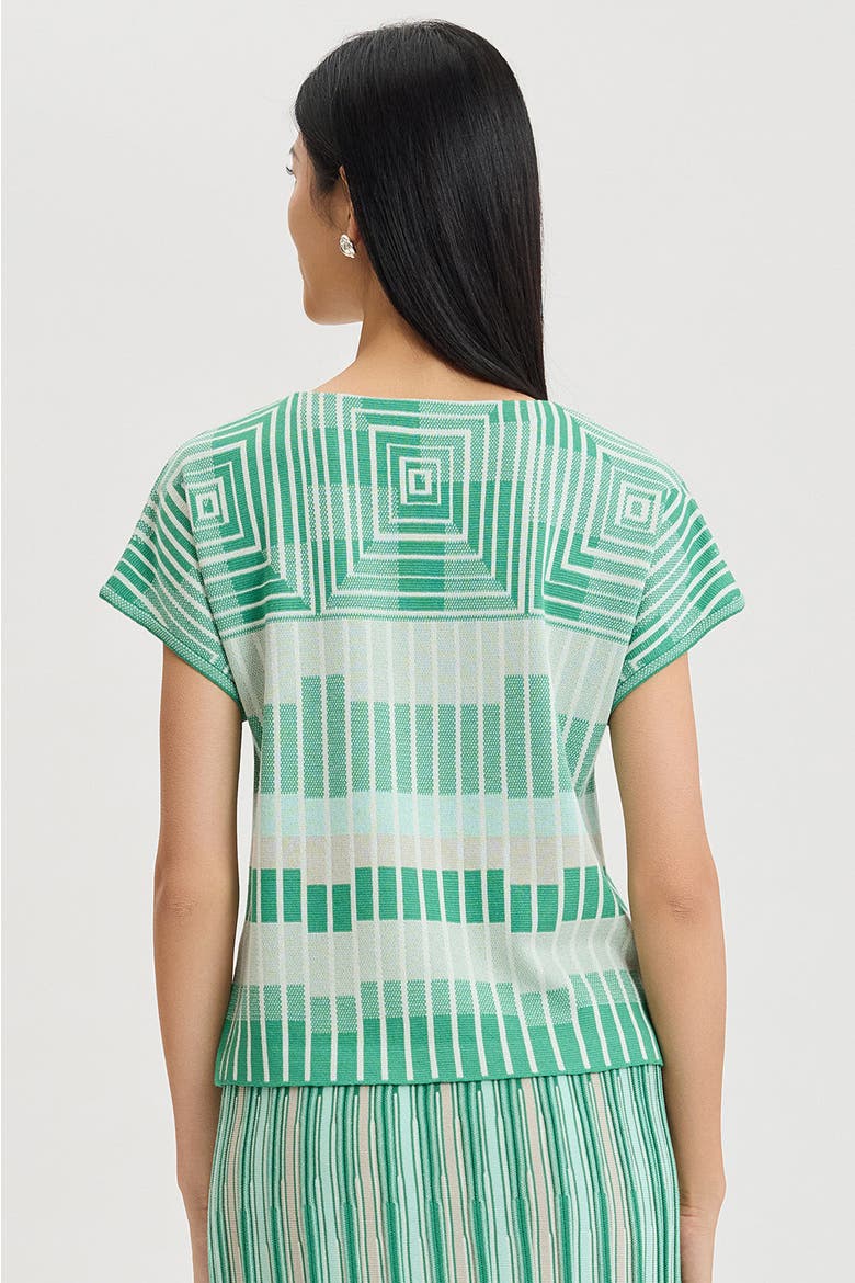 Geometric Jacquard Soft Knit Top, Alternate, color, Kelly Green/Euca/Lime/Ivory