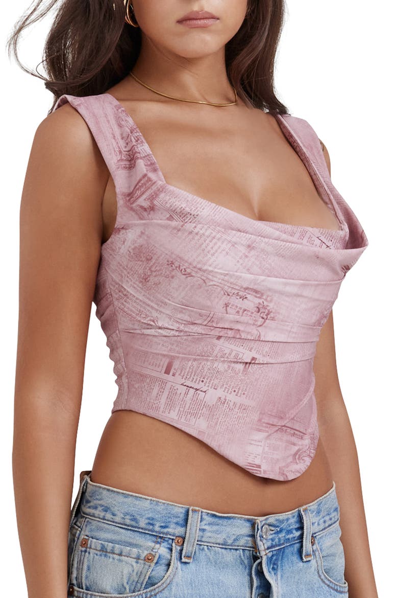 Una Floral Cowl Neck Lace-Up Corset Top, Alternate, color, WARM PINK