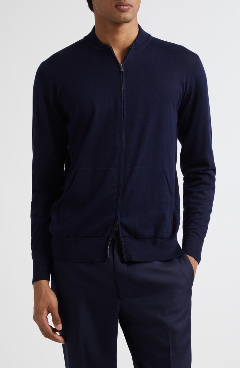 Thom Sweeney Cotton & Cashmere Bomber Jacket, Main, color, Navy