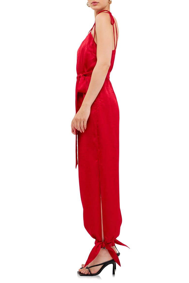 Tie Detail Slit Leg Satin Jumpsuit, Alternate, color, ROSE