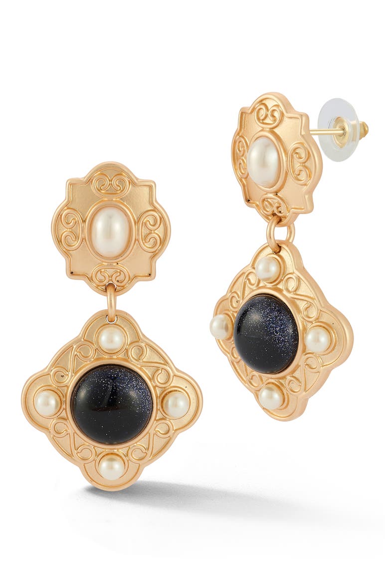 Imitation Pearl & Resin Drop Earrings, Main, color, GOLD/BLACK