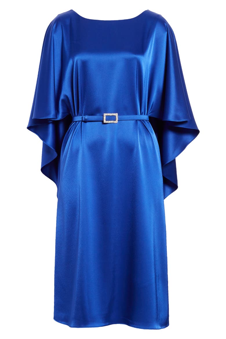 Cape Back Lightweight Liquid Satin Dress, Alternate, color, ELECTRIC BLUE