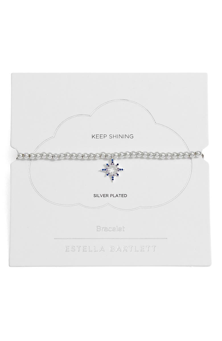 Estella Bartlett Sienna North Star Beaded Stretch Bracelet, Main, color, Silver