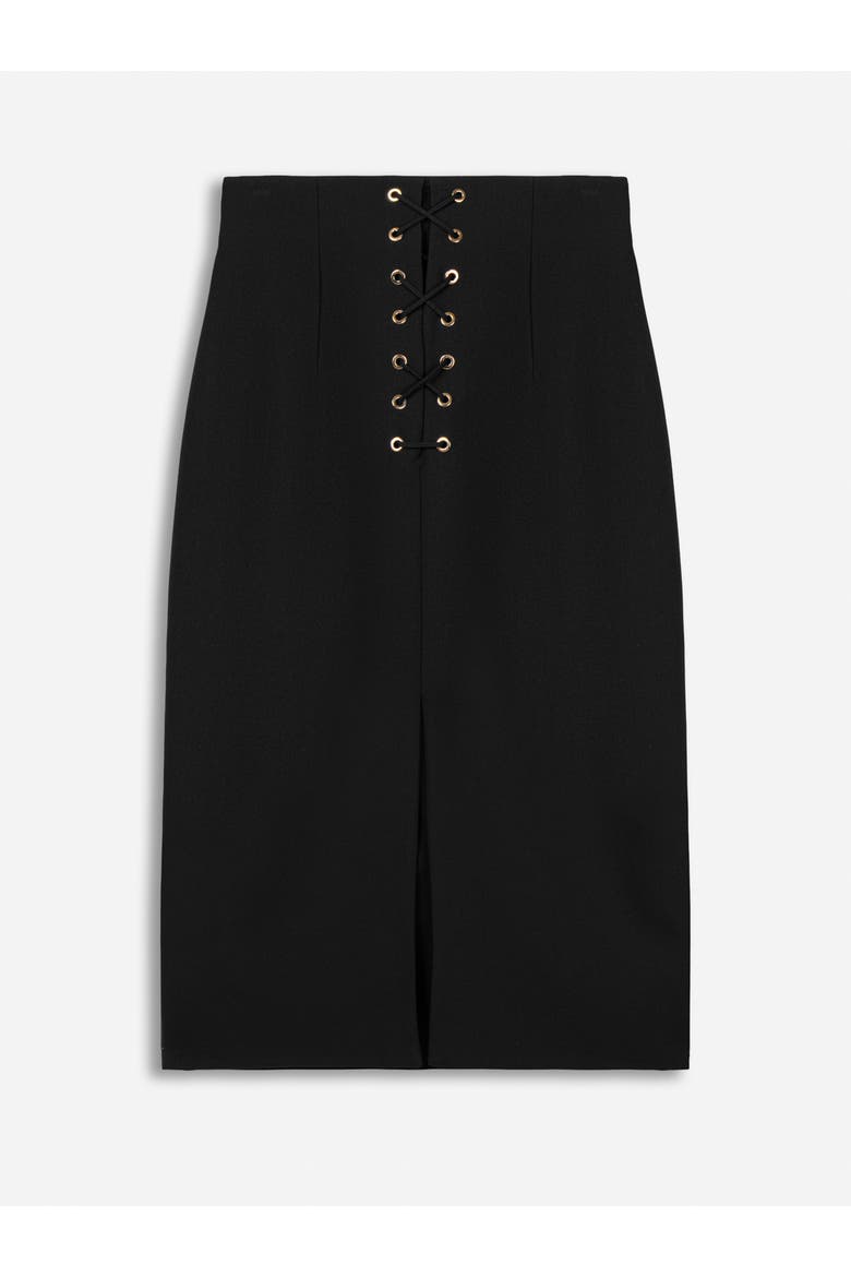 Eyelet Detail High Waist Midi Skirt, Alternate, color, Black