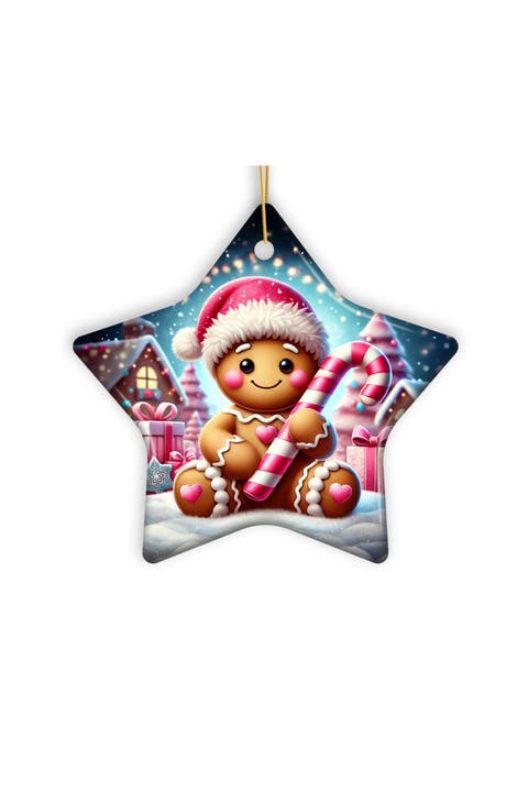Sweet Gingerbread Wonderland Star Ceramic Ornament