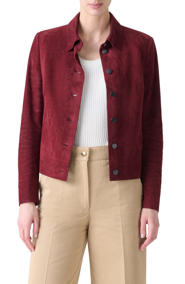Akris punto Goatskin Suede Jacket, Main, color, Cranberry