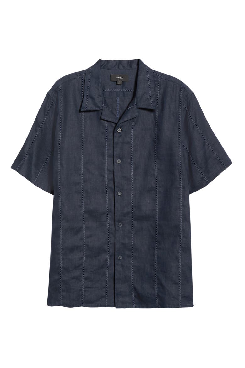 Eyelet Linen Button-Up Shirt, Alternate, color, COASTAL