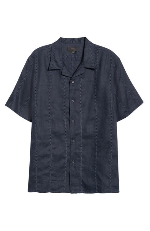Eyelet Linen Button-Up Shirt