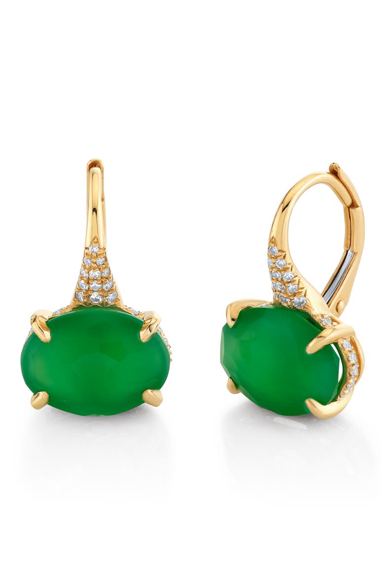18K Gold Green Agate & Diamond Earrings, Main, color, GOLD