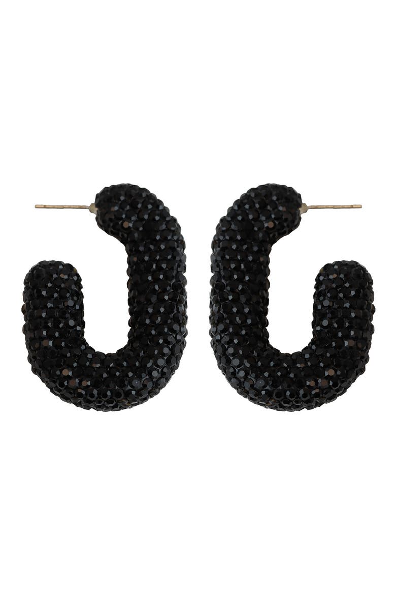 Jet Crystal J Hoop Earrings, Main, color, BLACK
