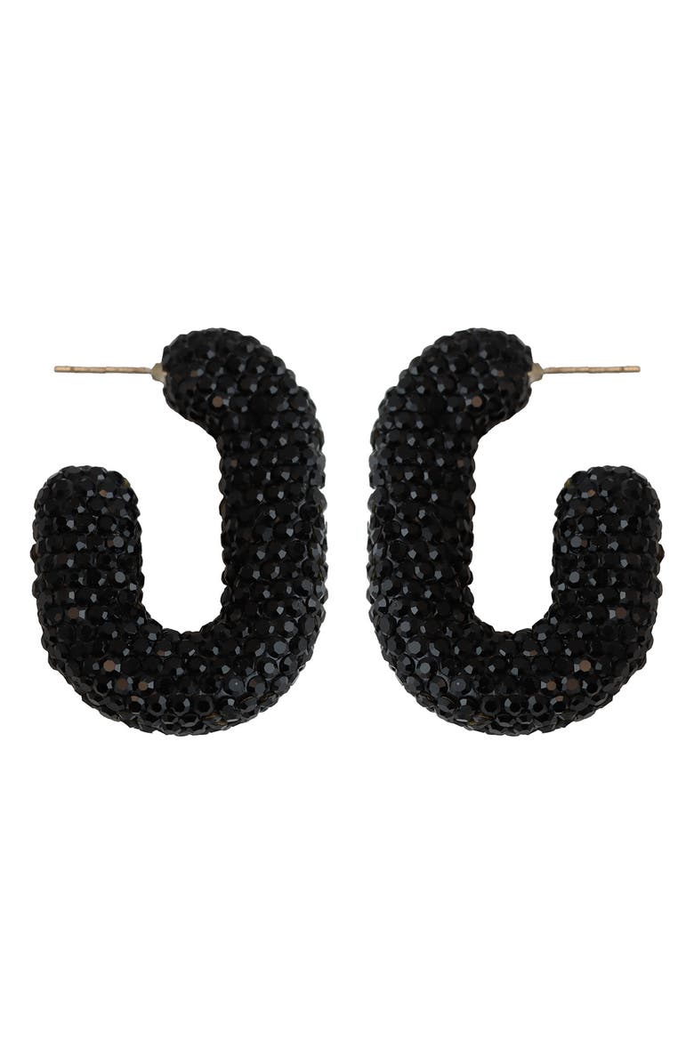 Panacea Jet Crystal J Hoop Earrings, Main, color, Black