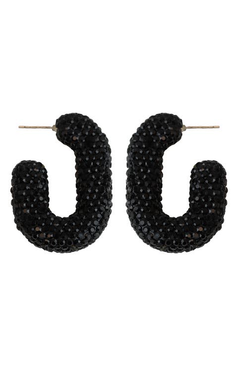 Jet Crystal J Hoop Earrings